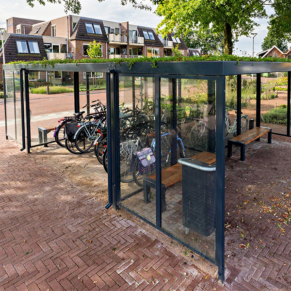 120638 fietsparkeren fietsoverkapping fietsaanleunhekje fietsnietje straatmeubilair groendak wachtruimte abri