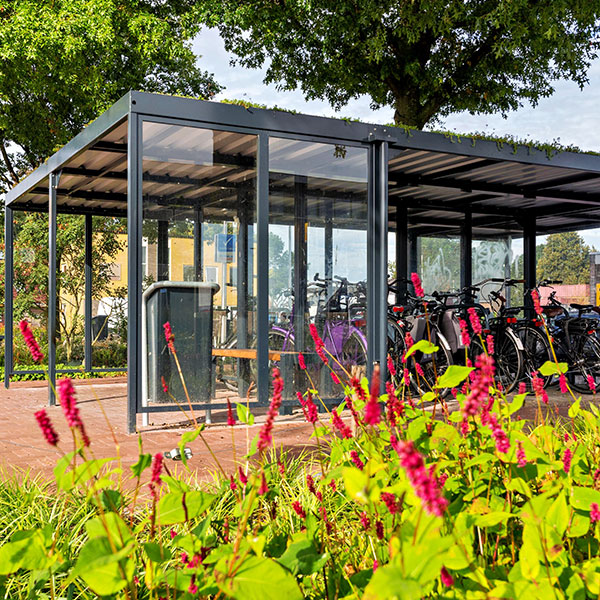 120638 fietsparkeren fietsoverkapping fietsaanleunhekje fietsnietje straatmeubilair groendak wachtruimte abri